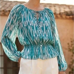 Michaels Teal and White Patterned Skirt women size L